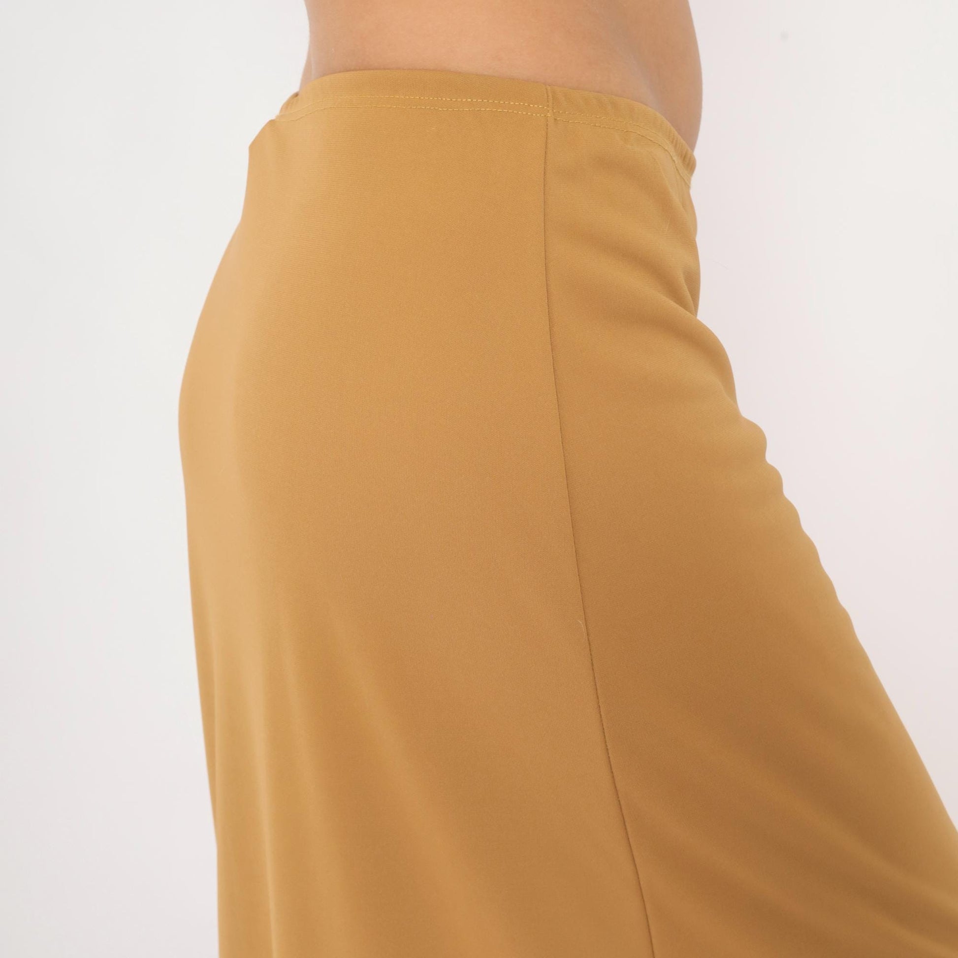 2000s Baby 0 Camel Maxi Skirt Tan A-Line Low Rise Elastic Waist Medium