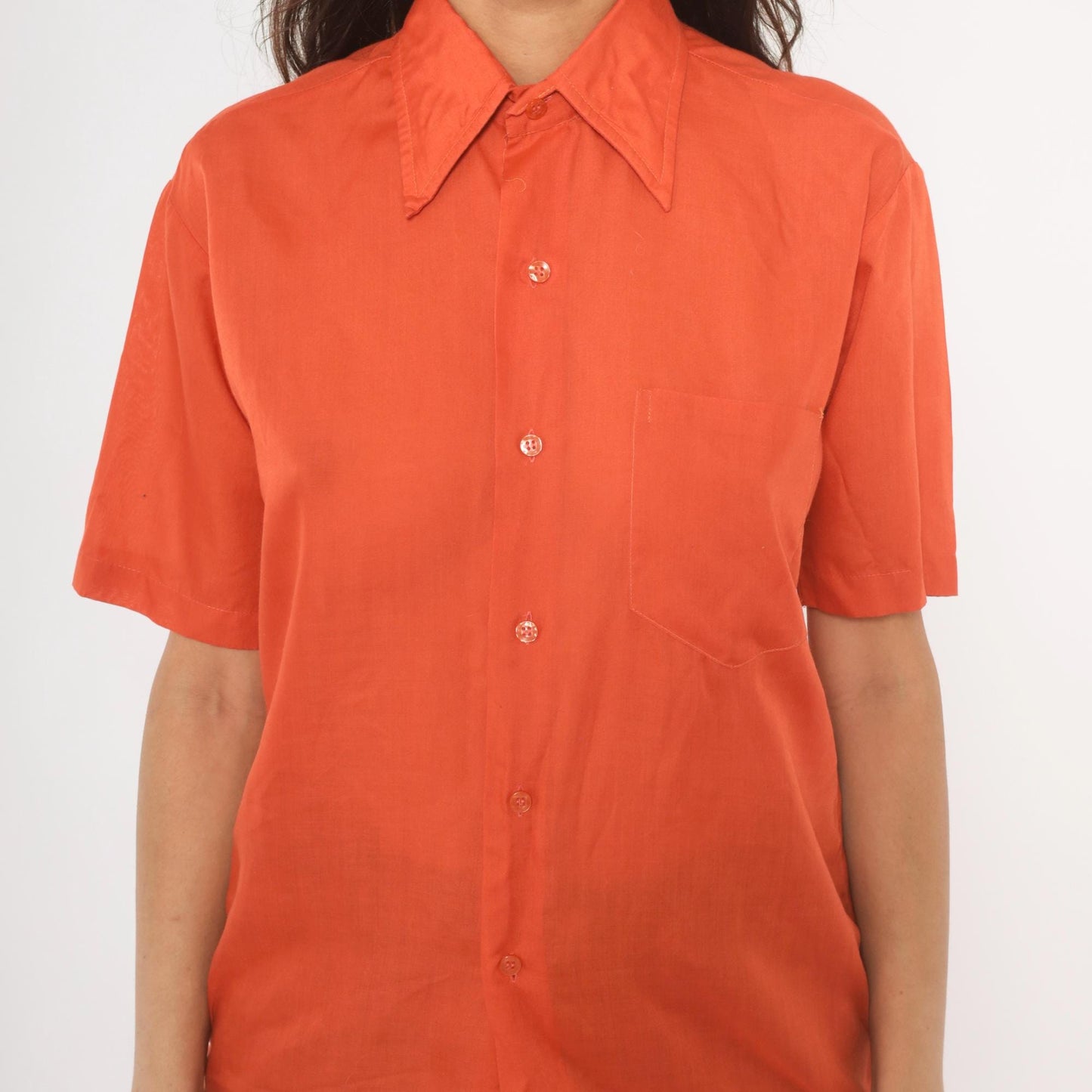 70s Odeon Burnt Orange Button-Up Shirt Pointed Collar Short Sleeve Medium