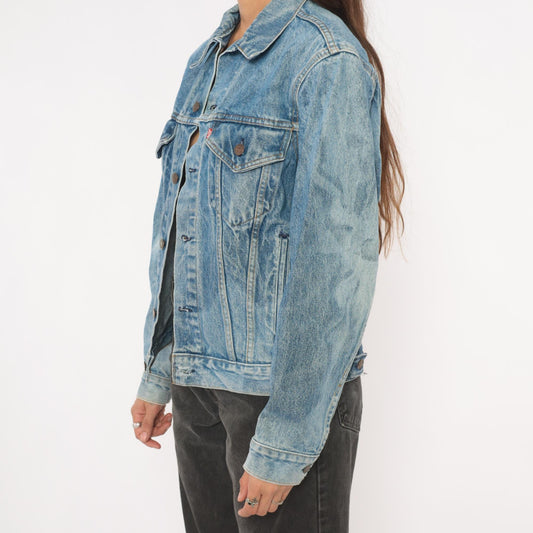 80s Levi's Denim Trucker Jacket Light Acid Wash Blue Small