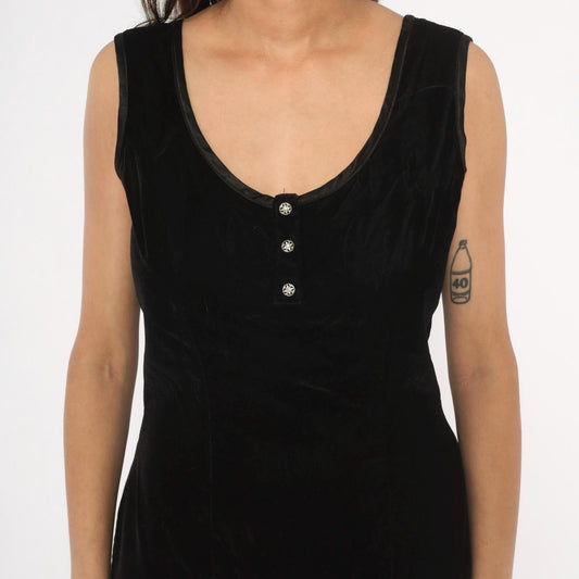 90s Rampage Black Velvet Mini Dress Scoop Neck Rhinestone Bodycon Medium M