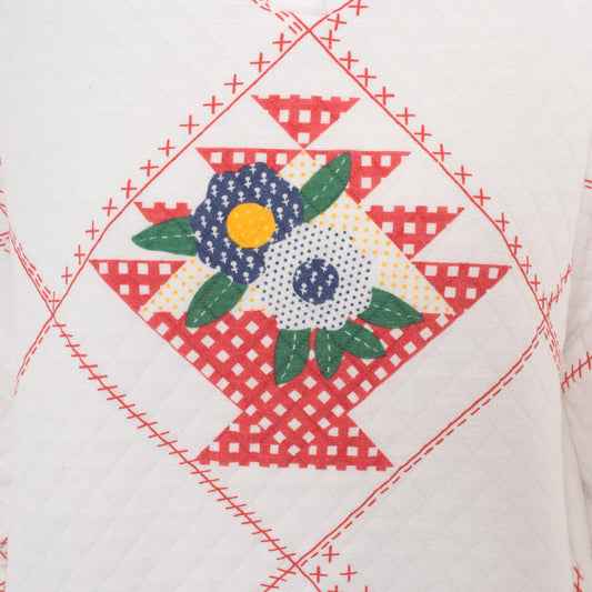 90s Jason Maxwell Quilted Floral Henley Sweatshirt White Red Cross Stitch Large L