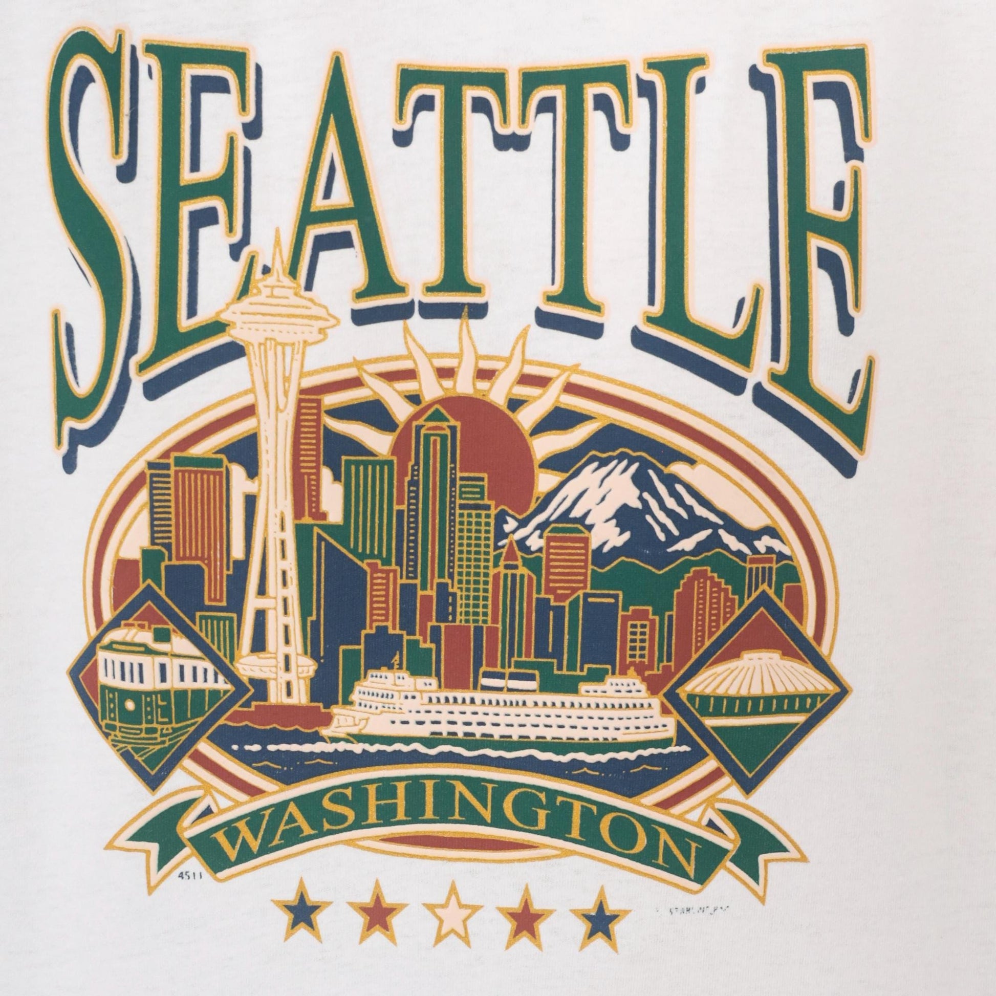 90s Seattle Washington Space Needle Graphic Tee White Cotton Large L