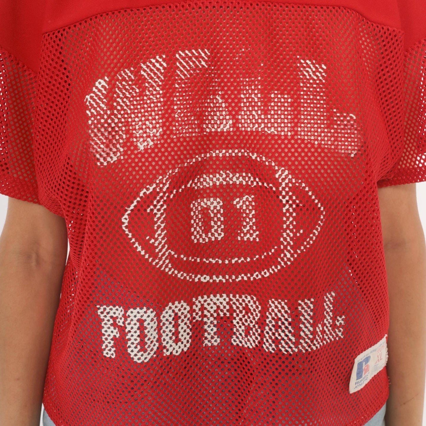 90s Russell Athletic Mesh Football Jersey Red Graphic Crop Medium
