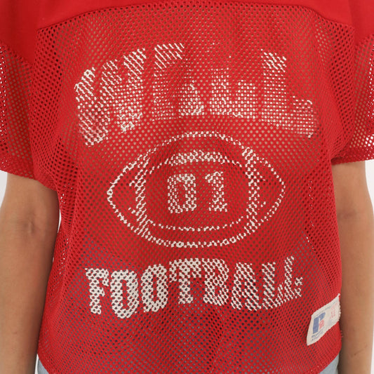 90s Russell Athletic Mesh Football Jersey Red Graphic Crop Medium