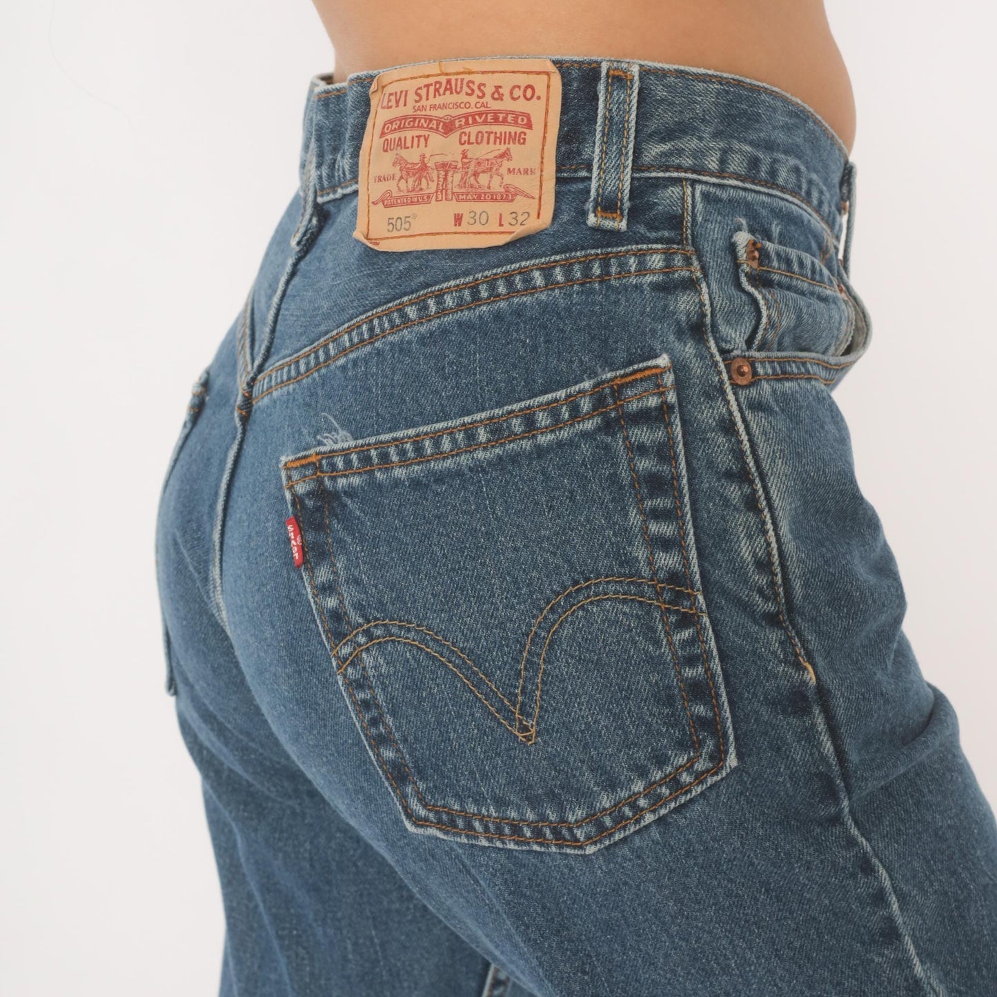 Levi's 505 Straight Leg Jeans Medium Wash High Rise Cotton Denim W30 L32
