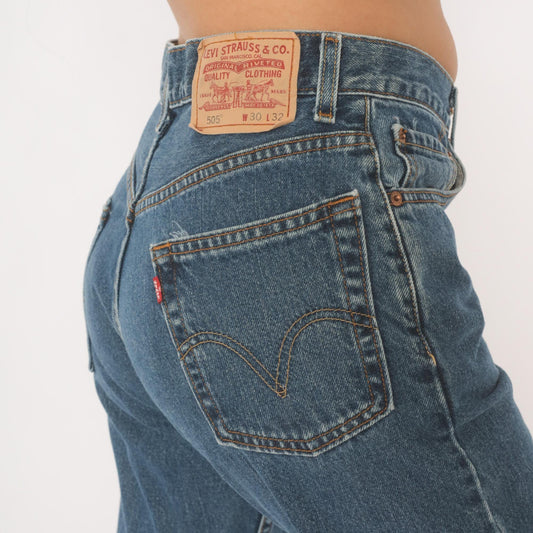 Levi's 505 Straight Leg Jeans Medium Wash High Rise Cotton Denim W30 L32