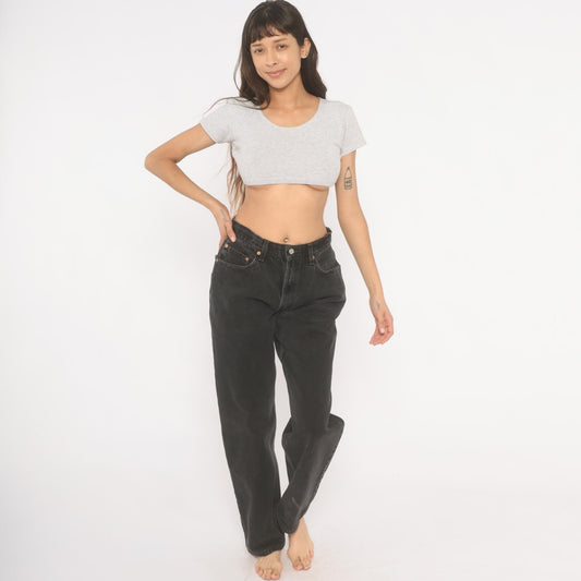2000s Levi's 550 Faded Black High-Waisted Straight Leg Jeans 33 34