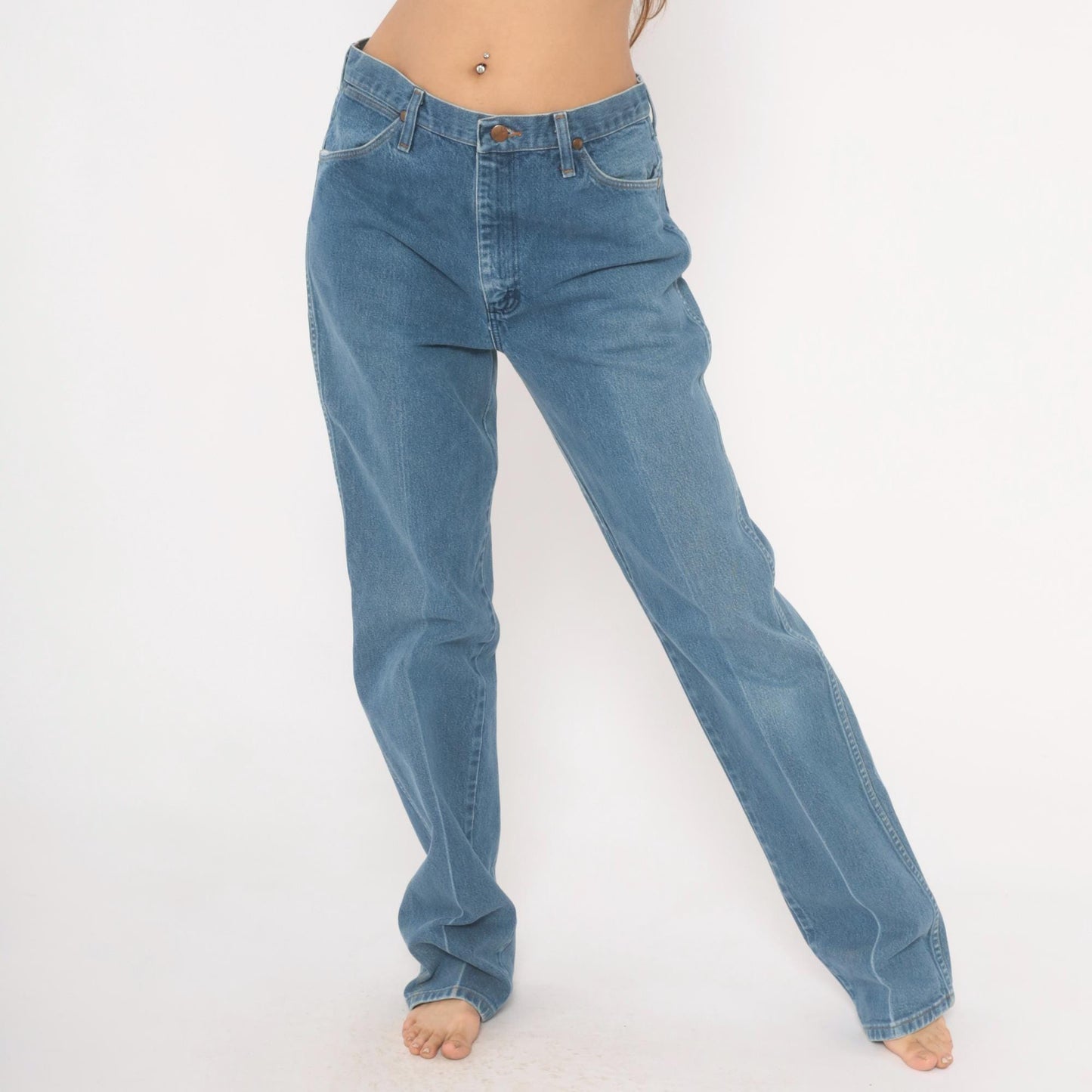 90s Wrangler Straight Leg Jeans Medium Blue Faded Denim Cotton 34x36
