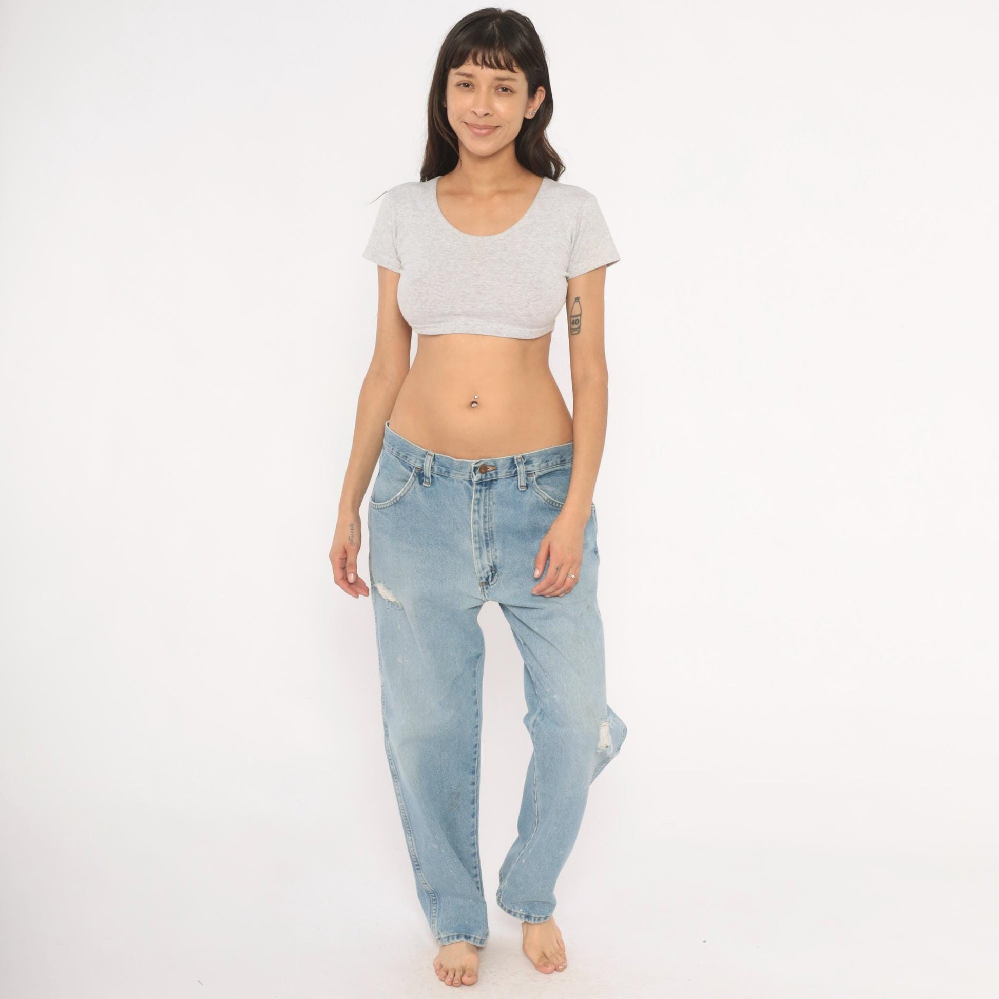 00s Rustler Light Wash Straight Leg Jeans Distressed Blue Denim 36x30