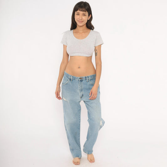 00s Rustler Light Wash Straight Leg Jeans Distressed Blue Denim 36x30