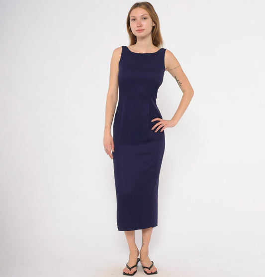 90s Scott McClintock Purple Sheath Dress Open Back Midi Plum Extra Small XS