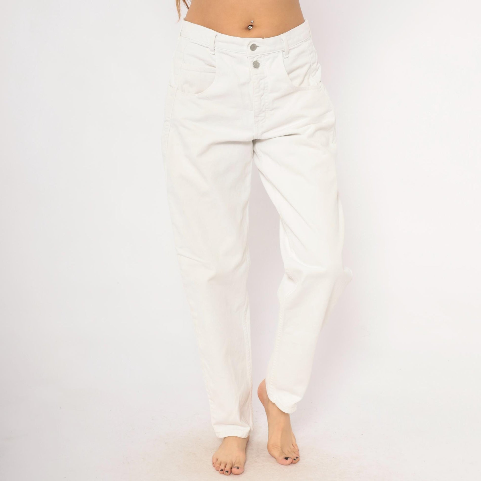 90s Guess High-Waisted Straight Leg Jeans White Denim Womens 30