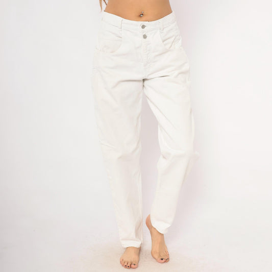 90s Guess High-Waisted Straight Leg Jeans White Denim Womens 30