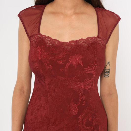 90s Victoria's Secret Burgundy Velvet Slip Dress Sweetheart Neckline Small S