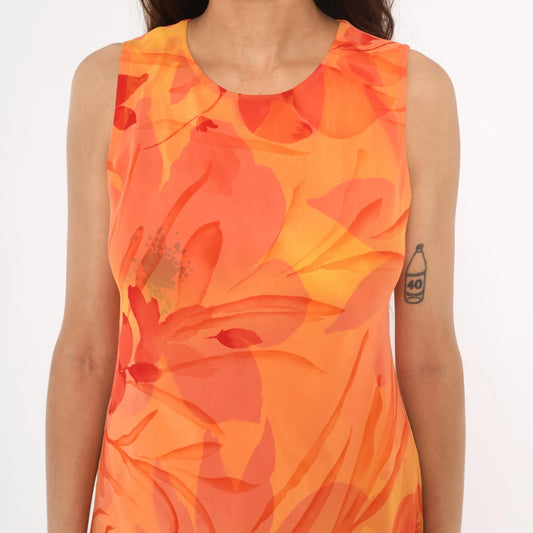 90s Jessica Howard Orange Floral Chiffon Shift Dress Medium M