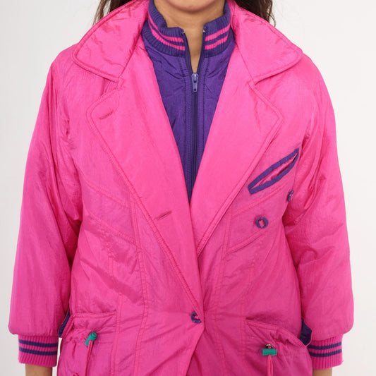 90s Survival Club Hot Pink Nylon Windbreaker Double Breasted Purple Lined XS