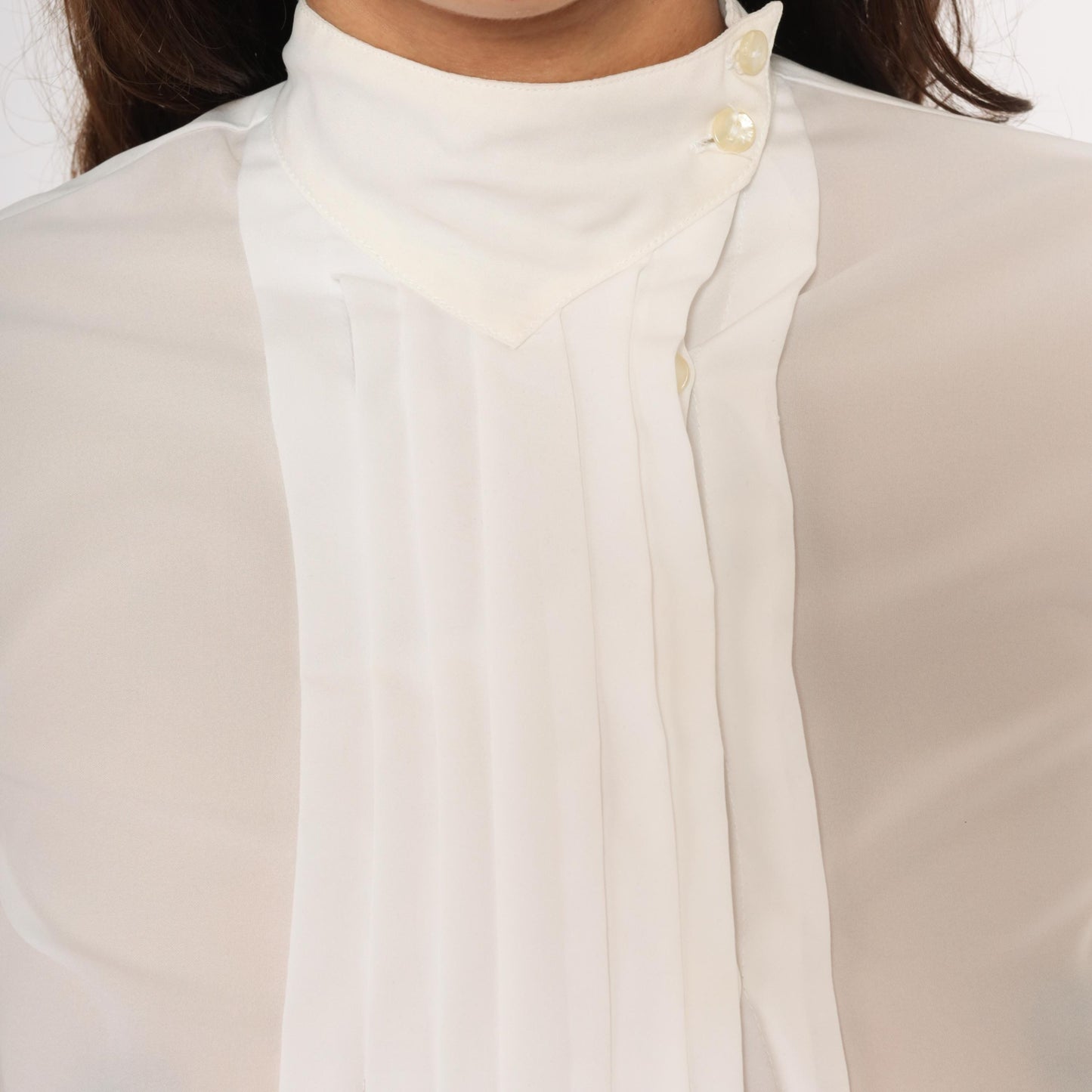 80s Kanga Sport White Pintuck Blouse Puff Sleeve High Collar Small S