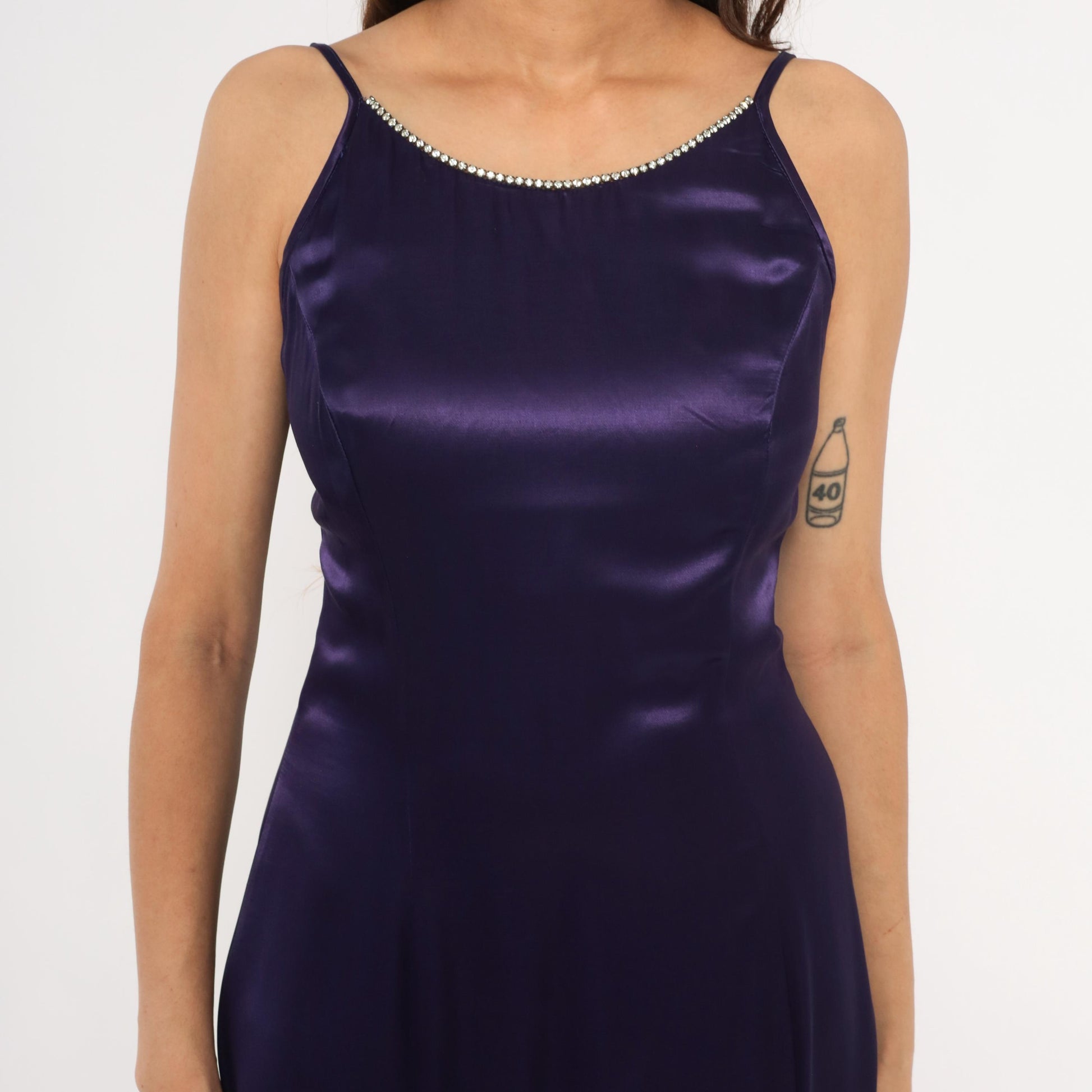 90s Jessica McClintock Gunne Sax Purple Satin Maxi Gown Rhinestone Small S