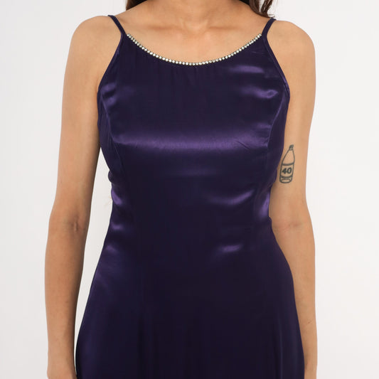 90s Jessica McClintock Gunne Sax Purple Satin Maxi Gown Rhinestone Small S