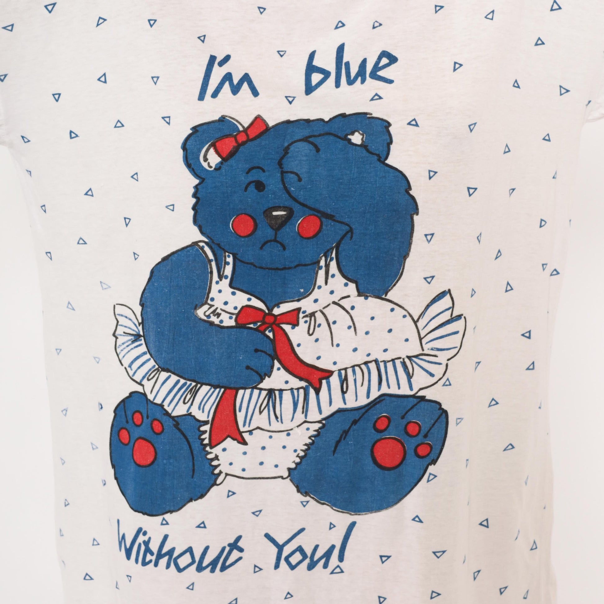 90s Tracys Place Blue Bear Nightshirt White Cotton Graphic Sleep Tee One Size
