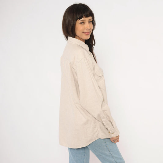 90s Appalachian Trail Flannel Button-Up Shirt Cream Cotton Unisex Extra Large XL