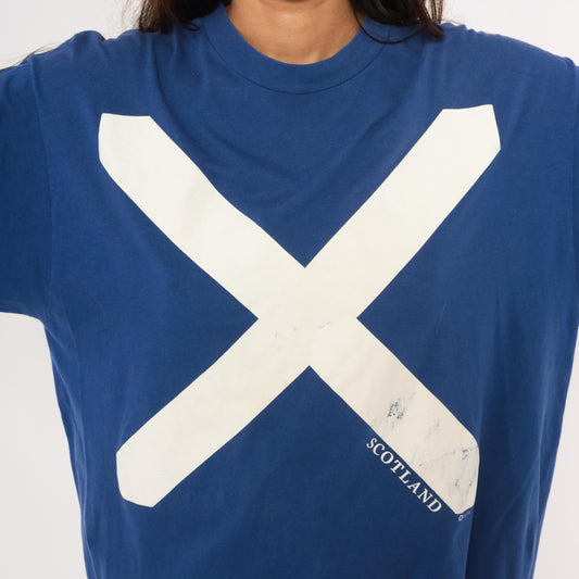 90s Scotland Saltire Flag Graphic Tee Jerzees Cobalt Blue Cotton Extra Large XL