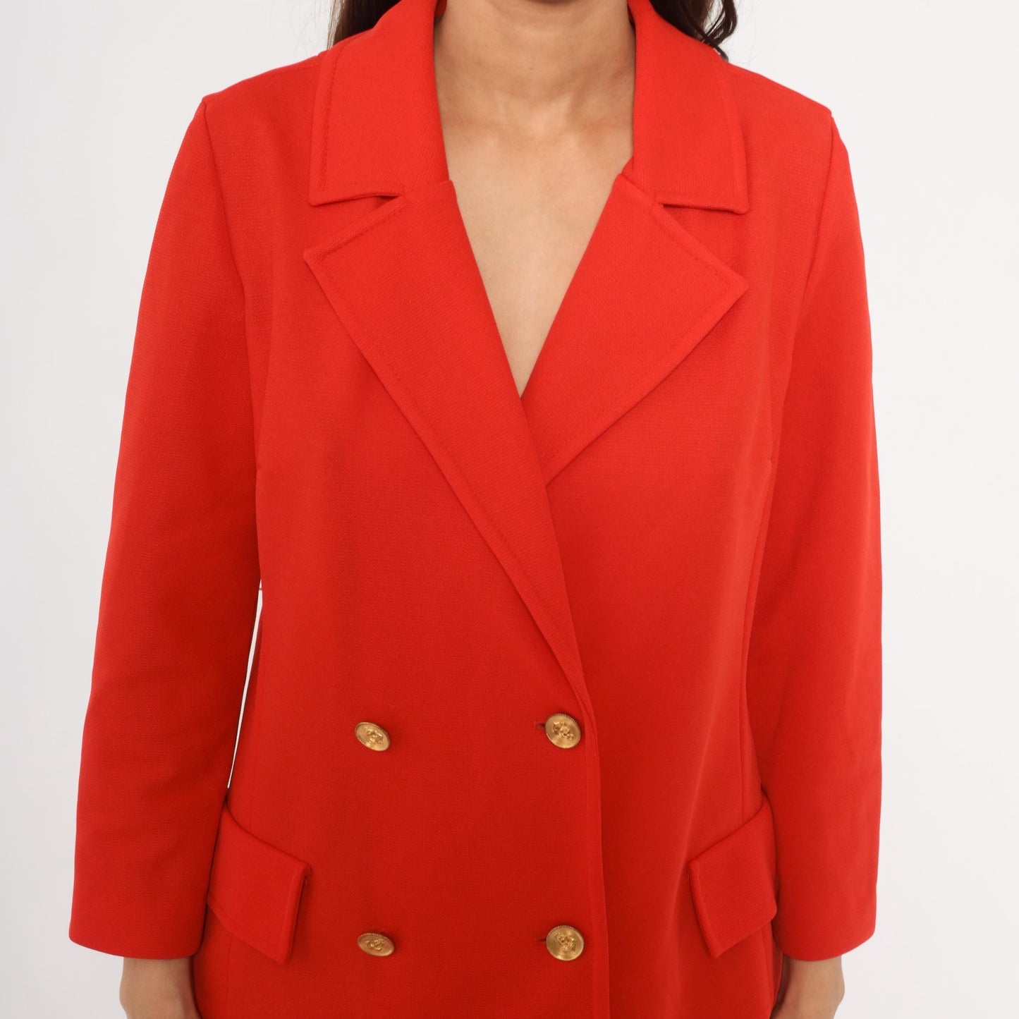 70s Bodin Knits Red Double Breasted Blazer Gold Buttons Medium M