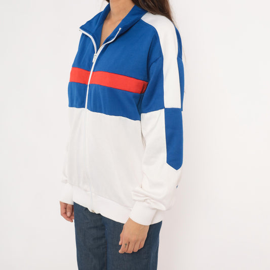 80s Pro Spirit Color Block Track Jacket Blue White Red Stripe Large L