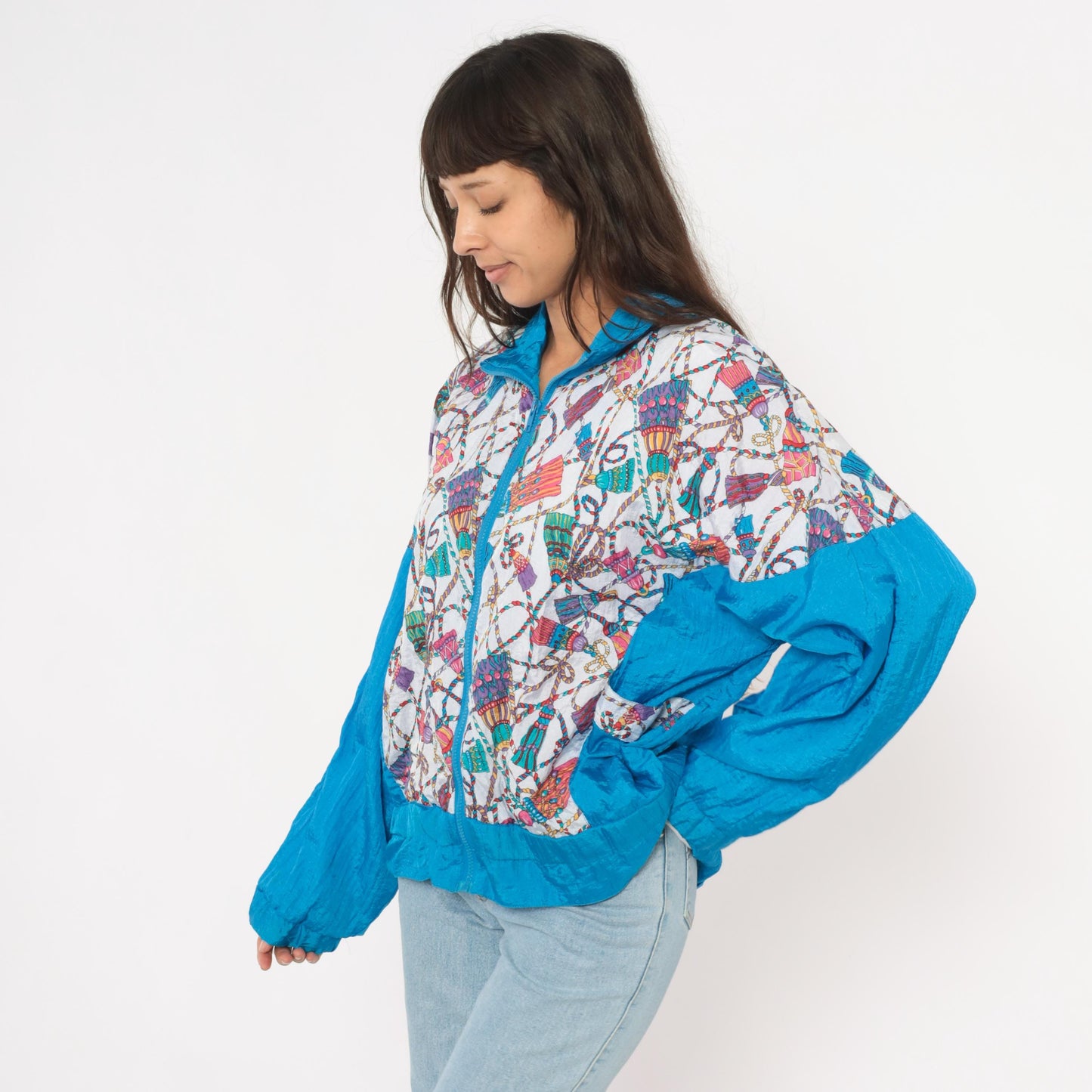 90s Westside Connection Windbreaker Teal White Crown Print Zip Jacket Large L