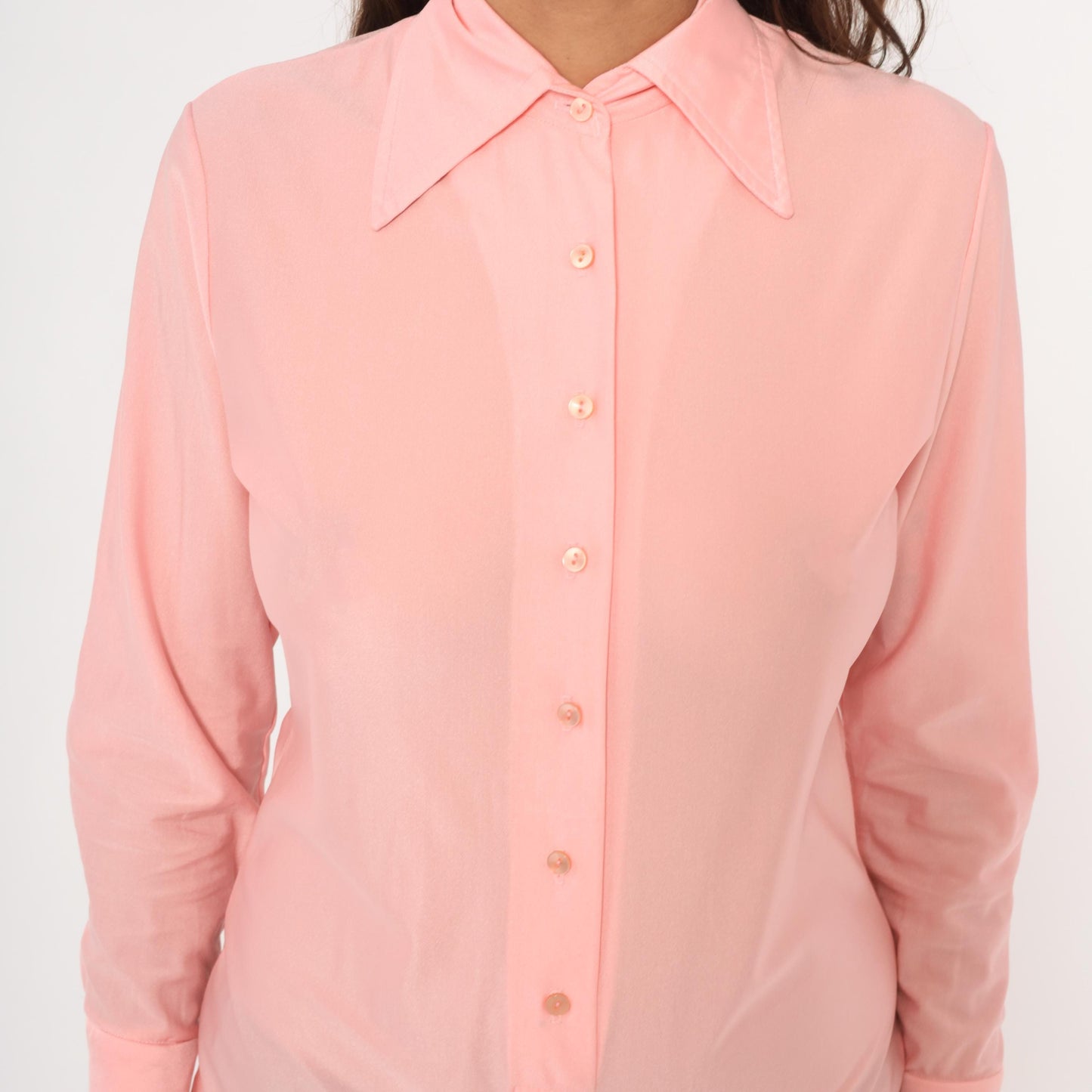 80s Imagnin Pink Bodysuit Blouse Pointed Collar Long Sleeve Large L