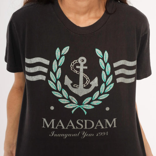 90s MS Maasdam Cruise Ship Graphic Tee Black Cotton Nautical Medium M