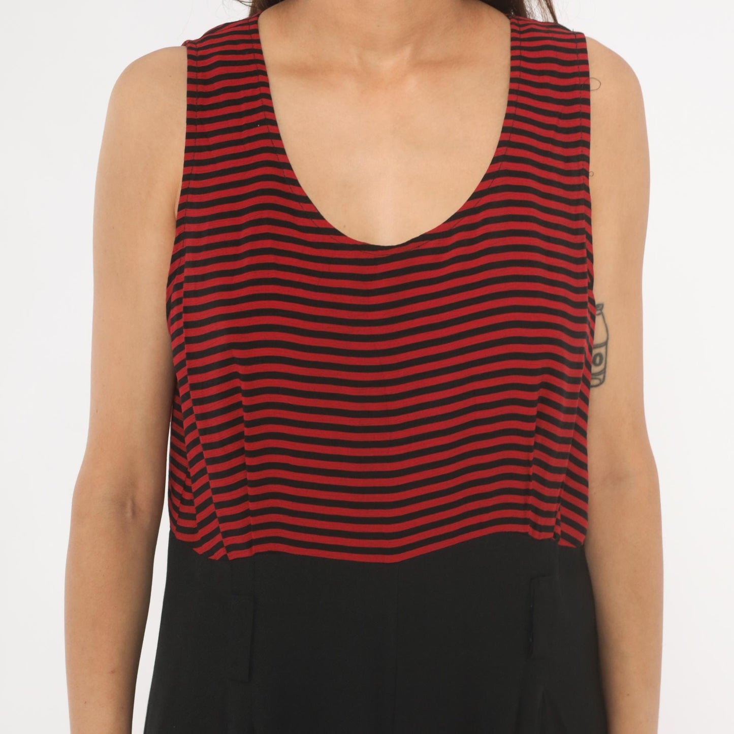 90s Red Black Striped Sleeveless Jumpsuit Wide Leg Maxi Tank Large L