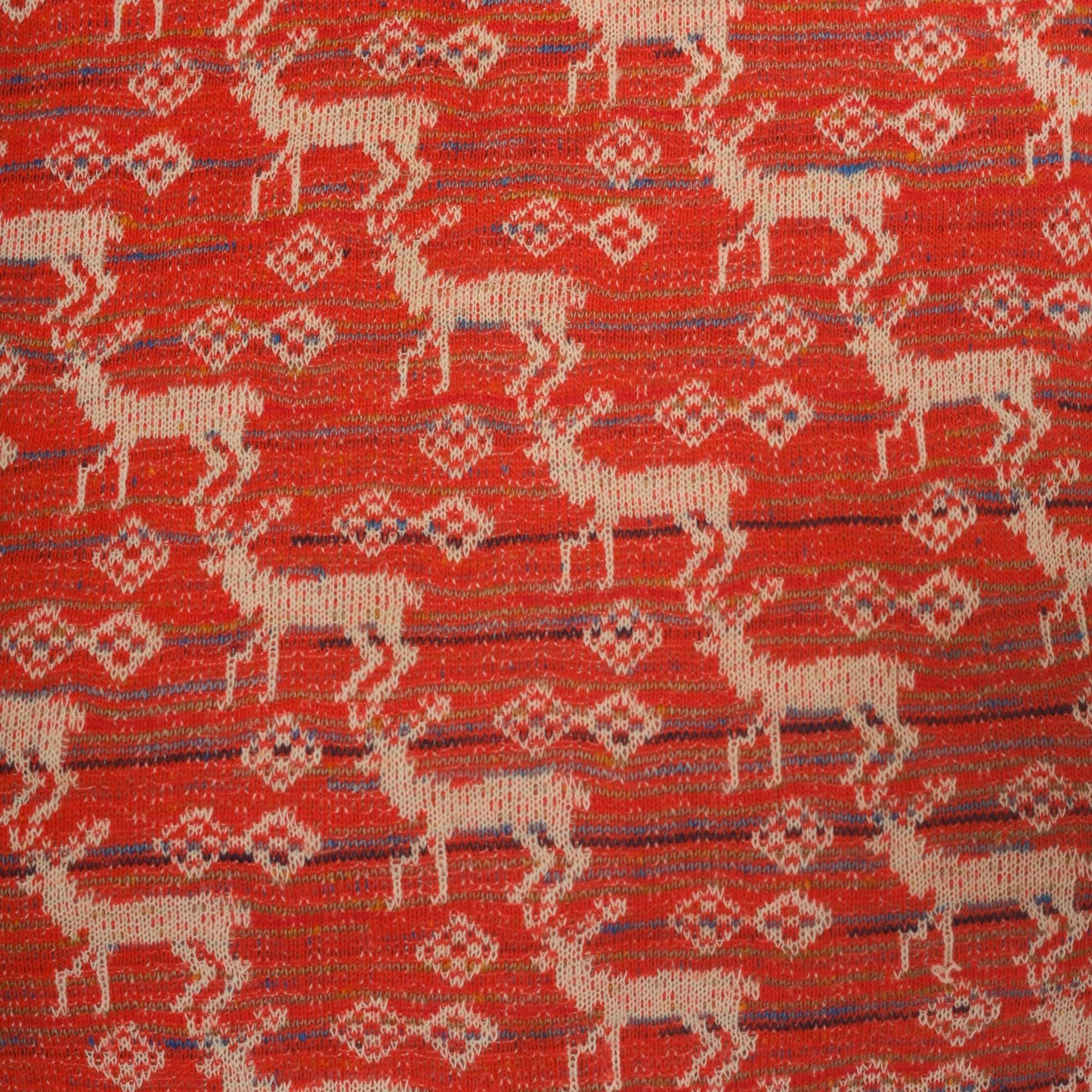 70s Deer Jacquard Mini Dress Red Cream Shift Knit Small S