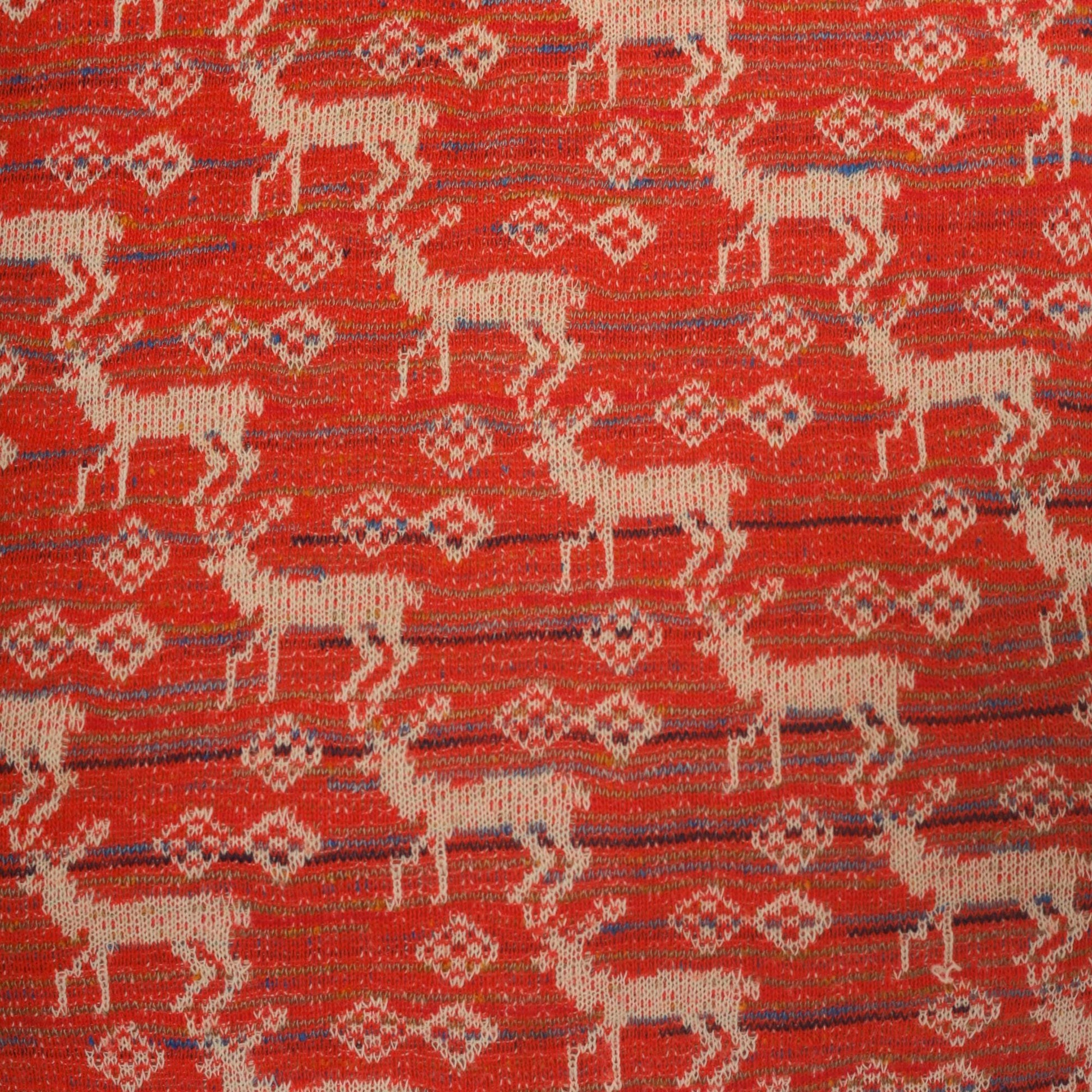 70s Deer Jacquard Mini Dress Red Cream Shift Knit Small S