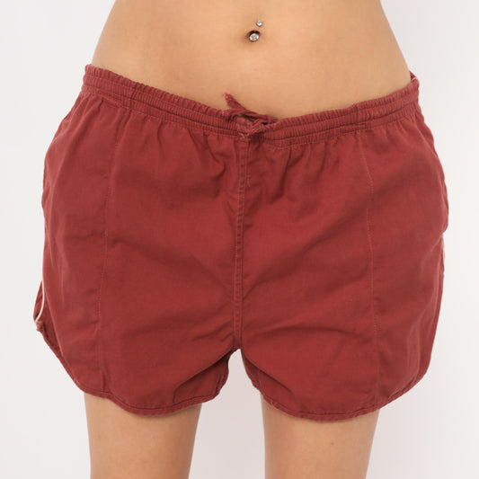 80s Repage Burgundy Swim Trunks Drawstring Waist Cotton Contrast Piping Large L