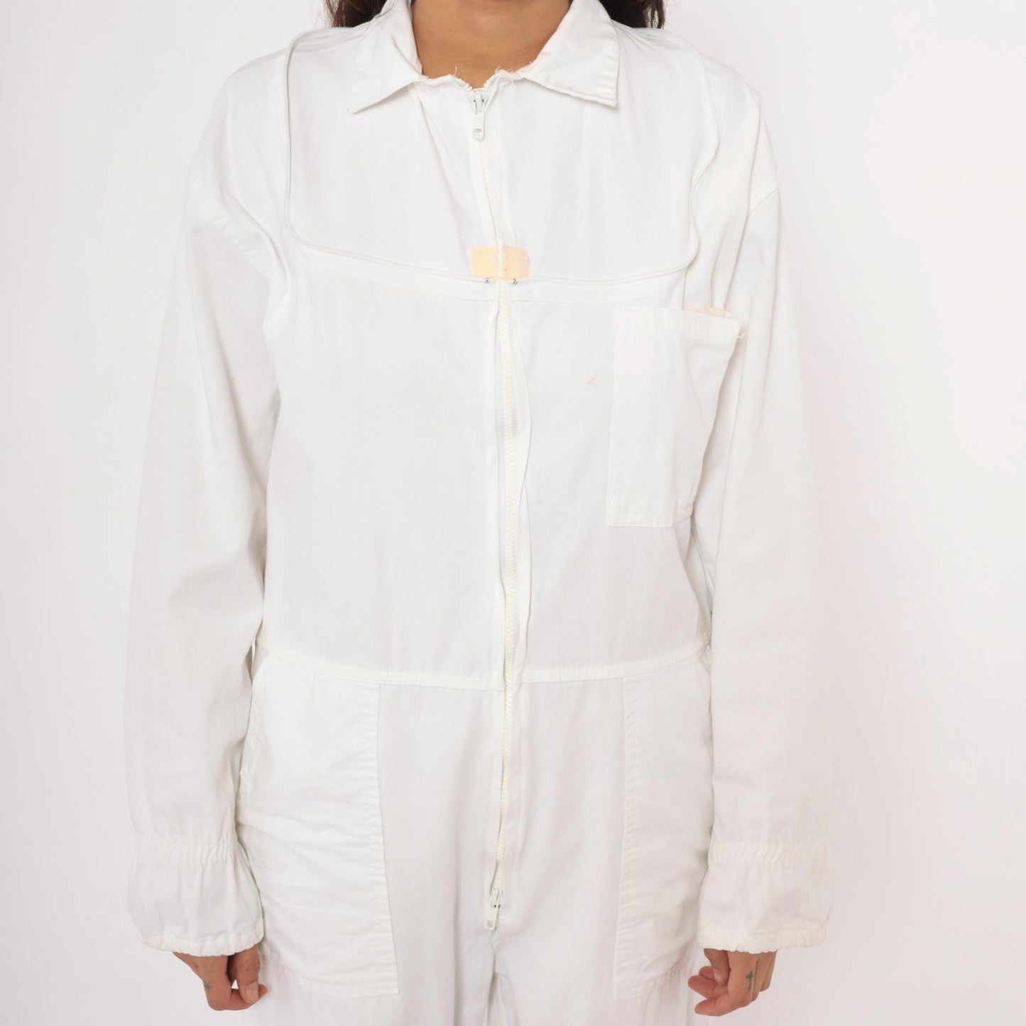 2000s White Zip Coveralls Utility Jumpsuit Cotton Workwear Small