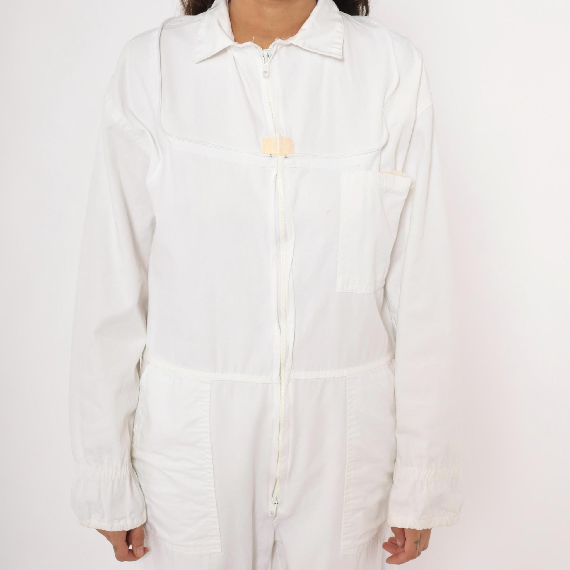 2000s White Zip Coveralls Utility Jumpsuit Cotton Workwear Small