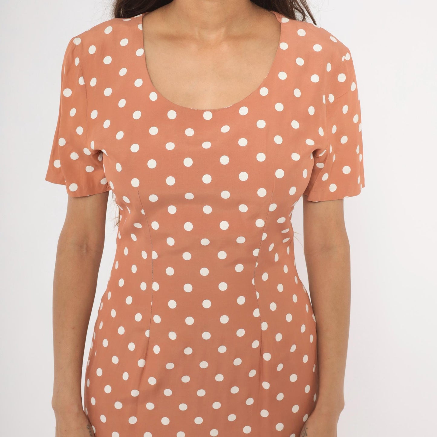 80s My Michelle Polka Dot Mini Dress Salmon Pink White Small S