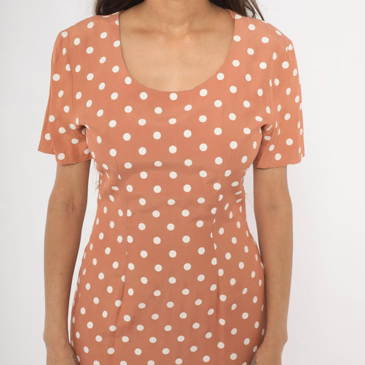 80s My Michelle Polka Dot Mini Dress Salmon Pink White Small S