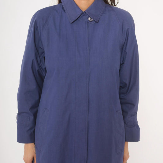 80s London Fog Periwinkle Trench Coat Cotton Midi Duster Medium M