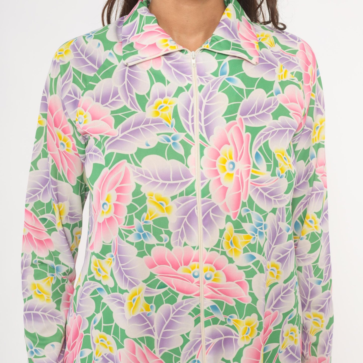 70s Travel Lite Floral Shift Dress Pink Lavender Green Knee-Length Small S
