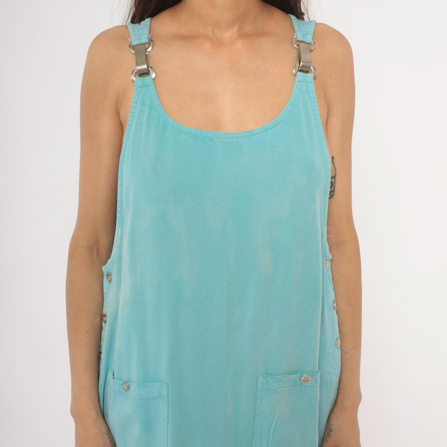 90s Froxx Sky Blue Maxi Overall Dress Sleeveless Pinafore Large L