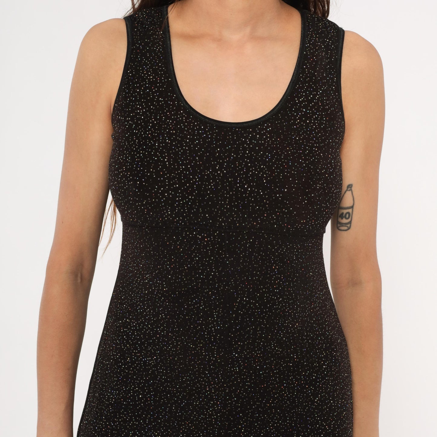 90s Rabbit Designs Black Glitter Maxi Dress Scoop Neck Empire Waist Medium M