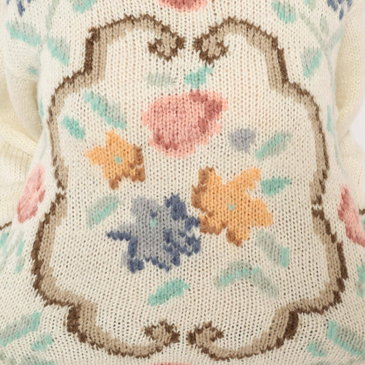 80s Partners by Mervyns Floral Intarsia Knit Crewneck Cream Pink Small