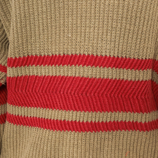 90s GAP Striped Cardigan Tan Red Ribbed Knit Open Front Medium M