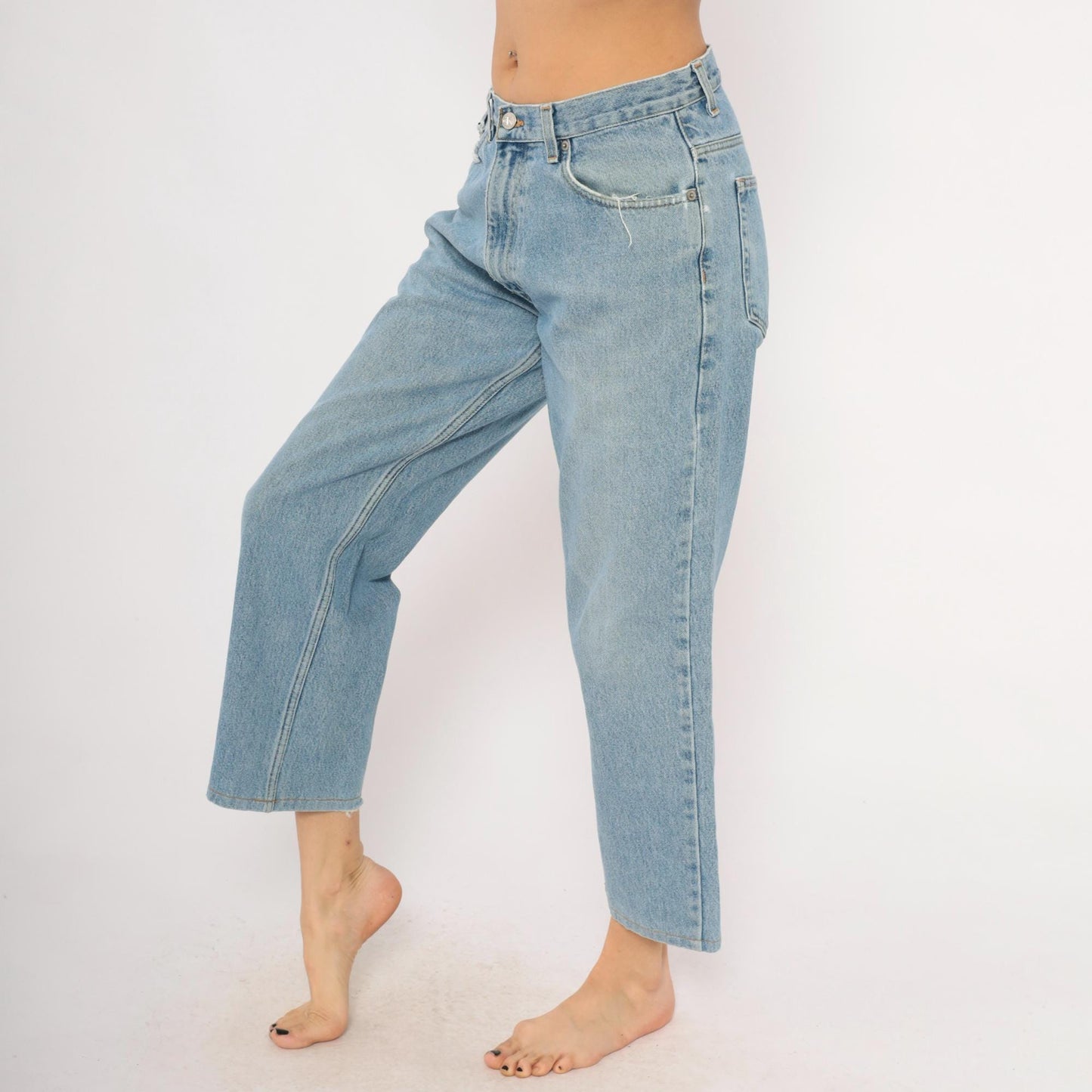 Calvin Klein Light Wash Straight Leg Jeans 00s Distressed Ankle Denim Medium