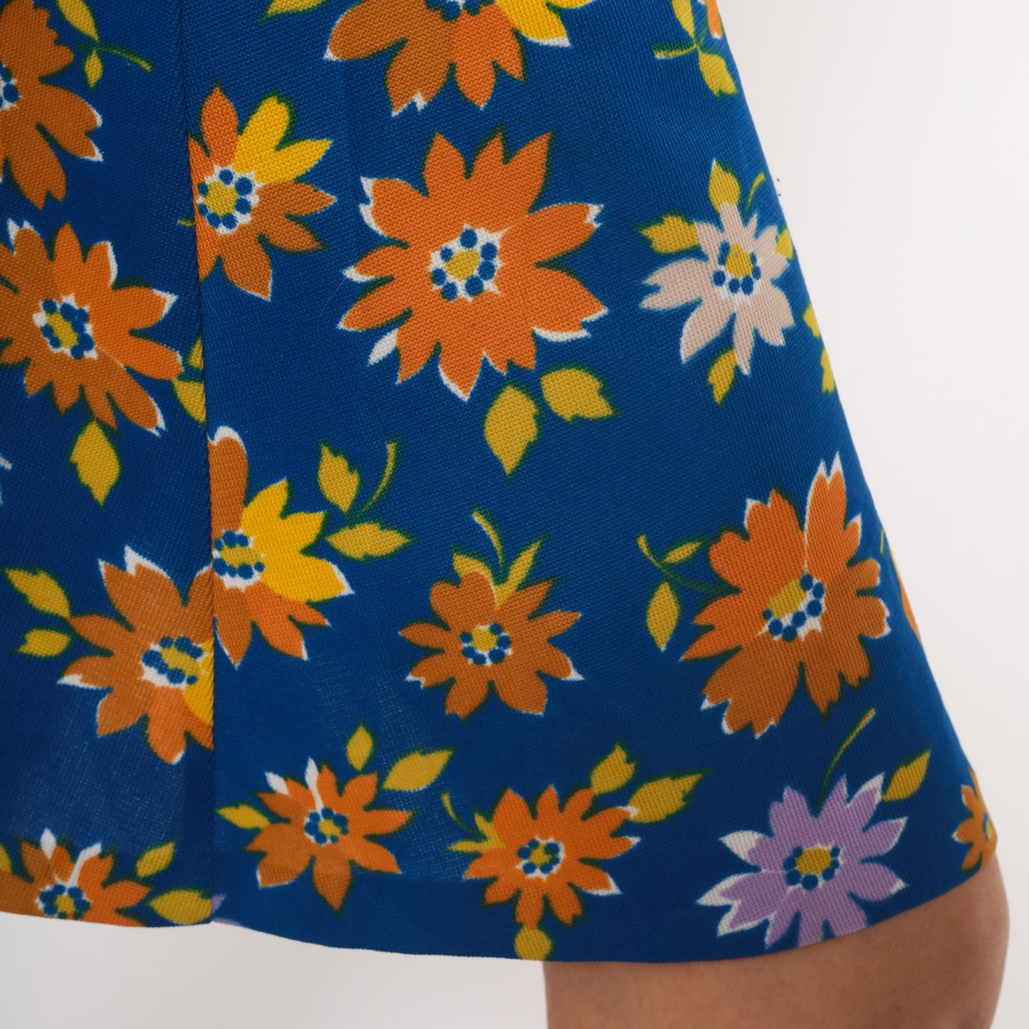 70s Cobalt Blue Daisy Print A-Line Mini Skirt Floral Small S