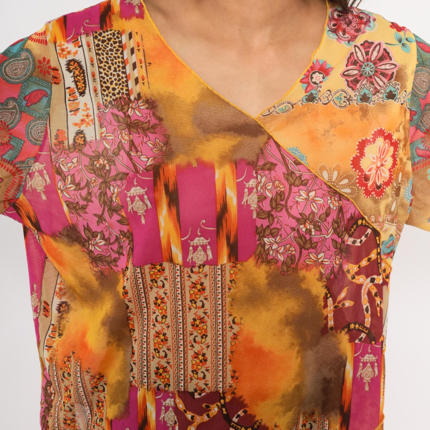 Y2K Studio Works Patchwork Blouse Paisley Floral Asymmetric Plus Size XXL