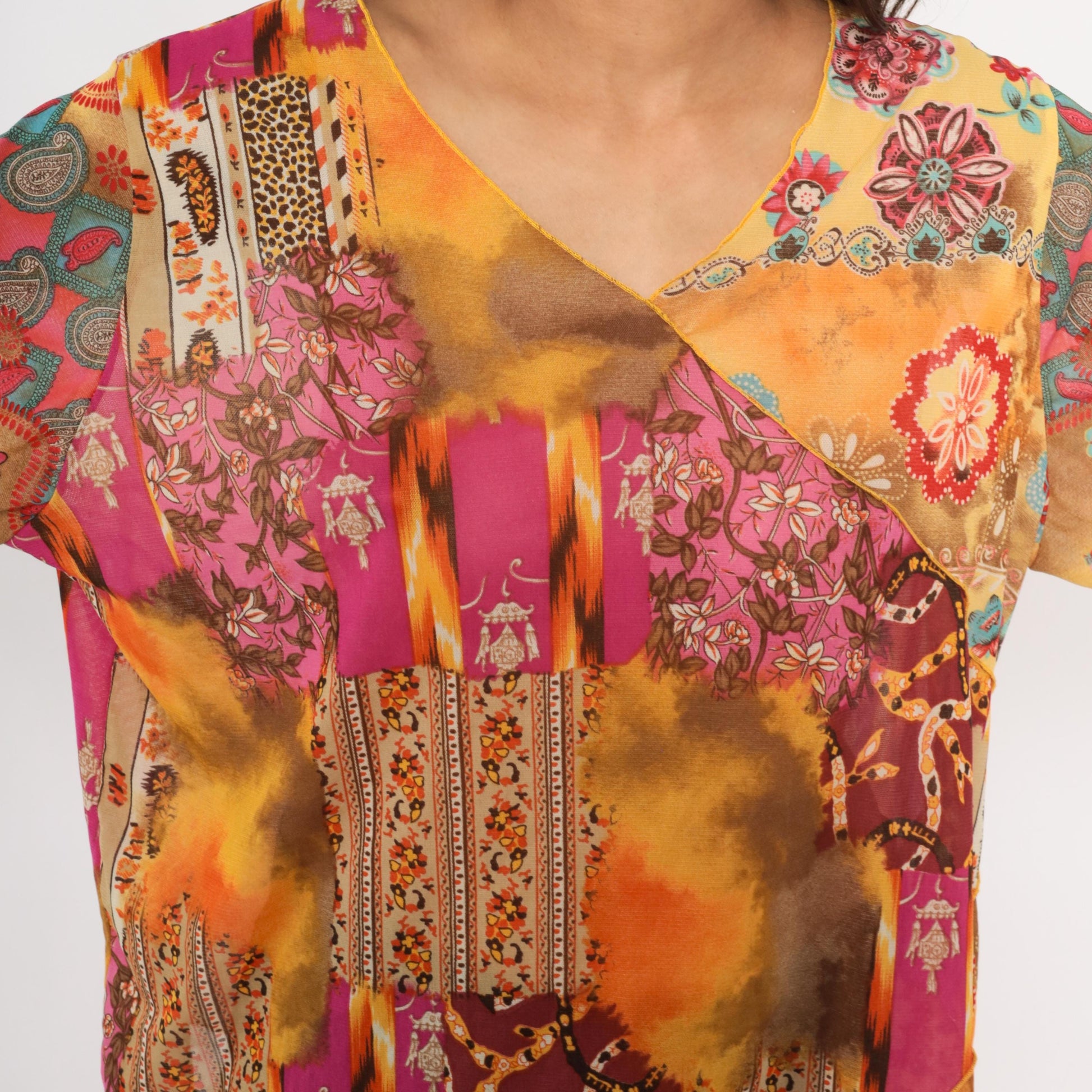 Y2K Studio Works Patchwork Blouse Paisley Floral Asymmetric Plus Size XXL
