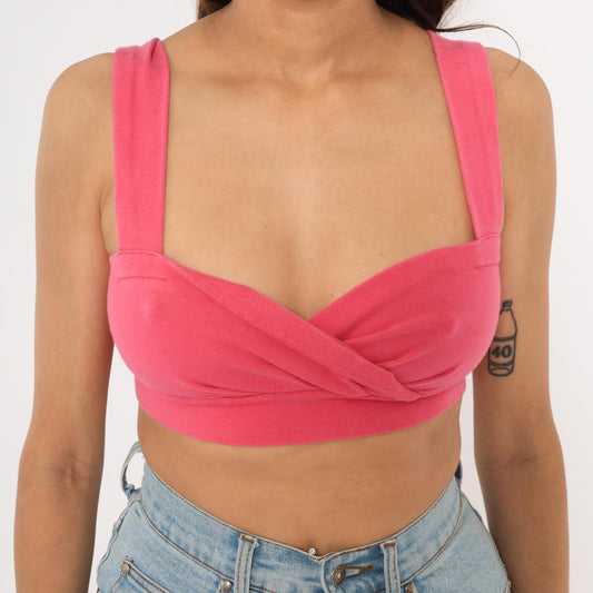 90s Express Tricot Hot Pink Crop Top Sweetheart Neckline Small S